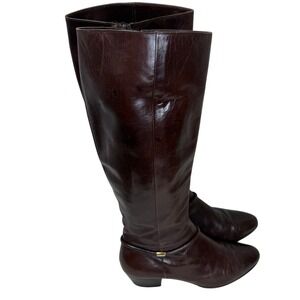 Salvatore Ferragamo Tall Leather Boots Women 7 B Brown Vintage Made in Italy